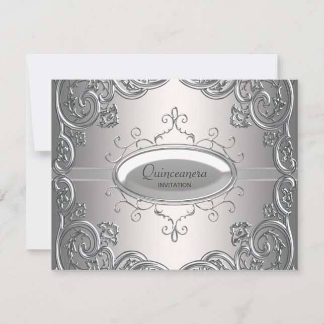 Silver Black Quinceanera Einladungen (Vorderseite)