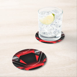 Silver, black, red geometric gaming monogram runder pappuntersetzer