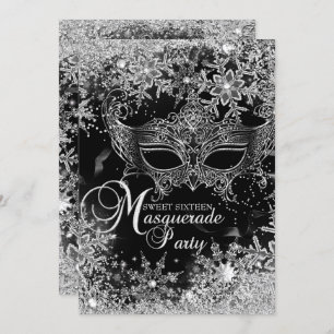 Silver Black Snowflake Masquerade Sweet 16 Einladung