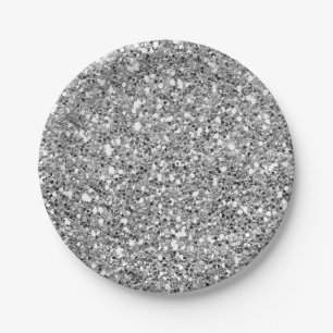 Silver Black Sparkle Glitzer Glam Custom Party Pappteller