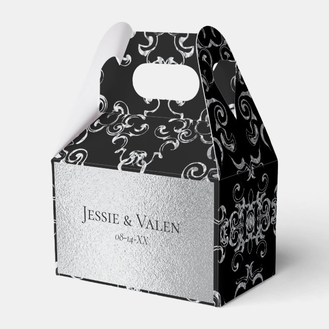 Silver & Black Swirl Gothic Wedding Geschenkschachtel (Vorderseite)