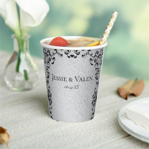 Silver & Black Swirl Gothic Wedding Pappbecher
