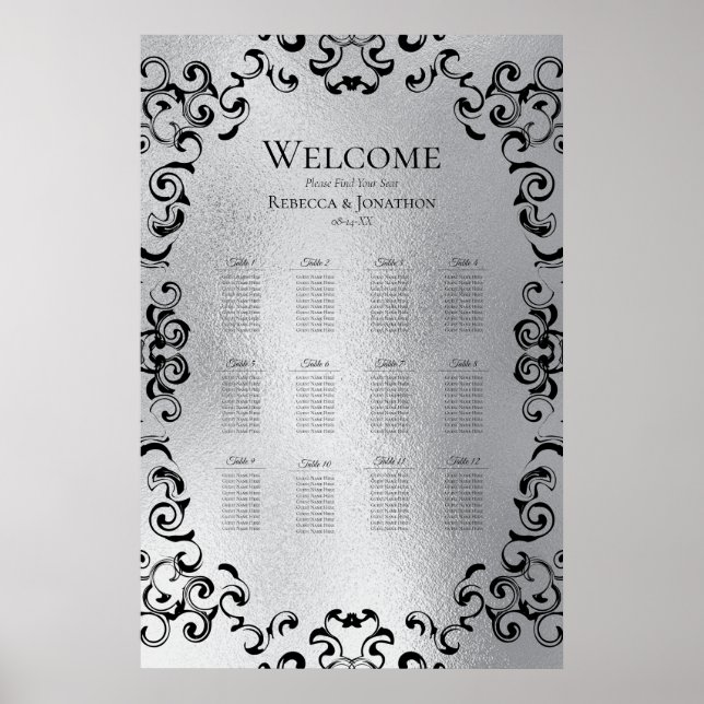 Silver & Black Swirl Gothic Wedding Poster (Vorne)