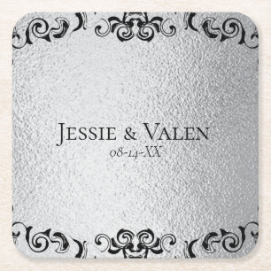 Silver & Black Swirl Gothic Wedding Rechteckiger Pappuntersetzer