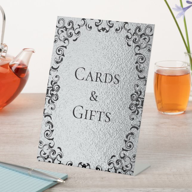 Silver Black Swirl Gothic Wedding Sockelschild (In Situ)