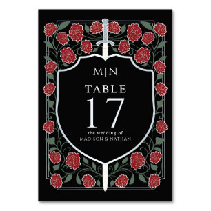 Silver Black Sword & Shield Fantasy Wedding Tischnummer