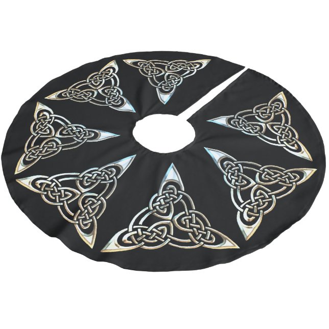 Silver Black Triangle Spiralen keltische Knie-Desi Polyester Weihnachtsbaumdecke (Schrägansicht)
