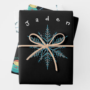 Silver Black und Blue Custom Snowflake Robot Geschenkpapier Set