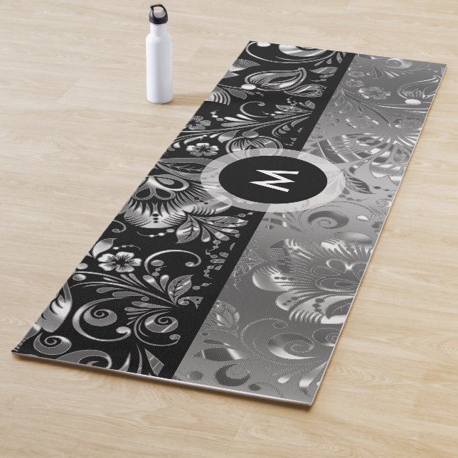 Silver & Black Vintag Damask Yogamatte (Beispiel)