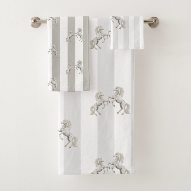 Silver Black White Stripe Pferd Handtuchhandtuch S Badhandtuch Set (Insitu)