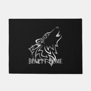Silver Black Wolf Monogram Vector Fußmatte