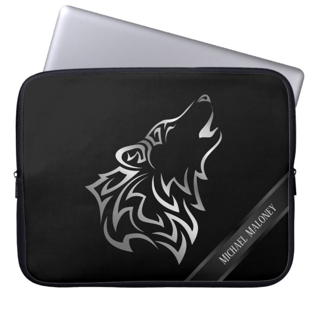 Silver Black Wolf Monogram Vector Laptopschutzhülle (Vorderseite)