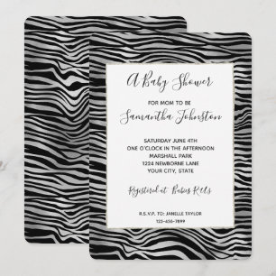Silver Black Zebra Print Baby Dusche Einladung