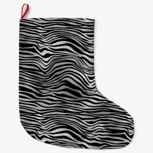 Silver Black Zebra Print Großer Weihnachtsstrumpf
