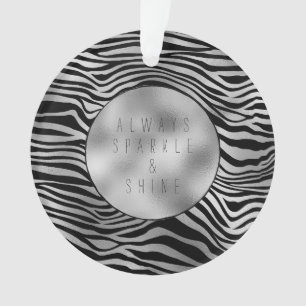 Silver Black Zebra Print Ornament