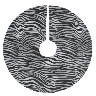 Silver Black Zebra Print Polyester Weihnachtsbaumdecke