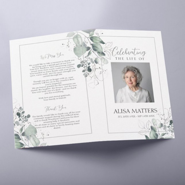 Silver Blätter Beerdigung Programm Feiern das Lebe Flyer (Von Creator hochgeladen)