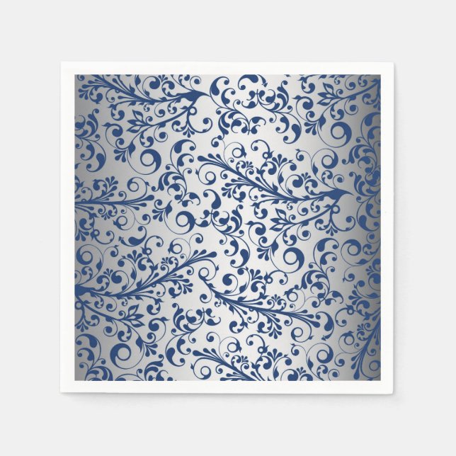 Silver Blue Abstrakt Serviette (Vorderseite)