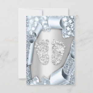 Silver Blue Baby Shower Feet Boy Girl 3d Effekt Einladung