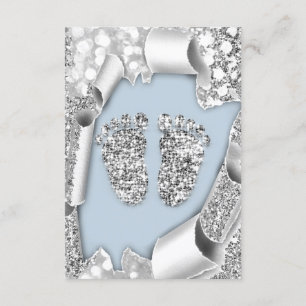 Silver Blue Baby Shower Feet Boy Glitzer Grau Einladung