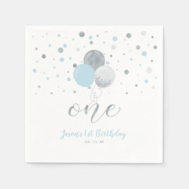 Silver & Blue Balloons Confetti Boy 1. Geburtstag Serviette