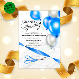 Silver Blue Balloons Restaurant Grand Opening Einladung