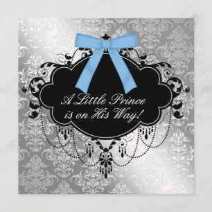 Silver Blue Black Prince Baby Boy Dusche Einladung