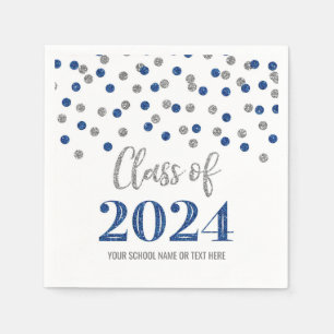 Silver Blue Confetti Class of 2024 Napkins Serviette