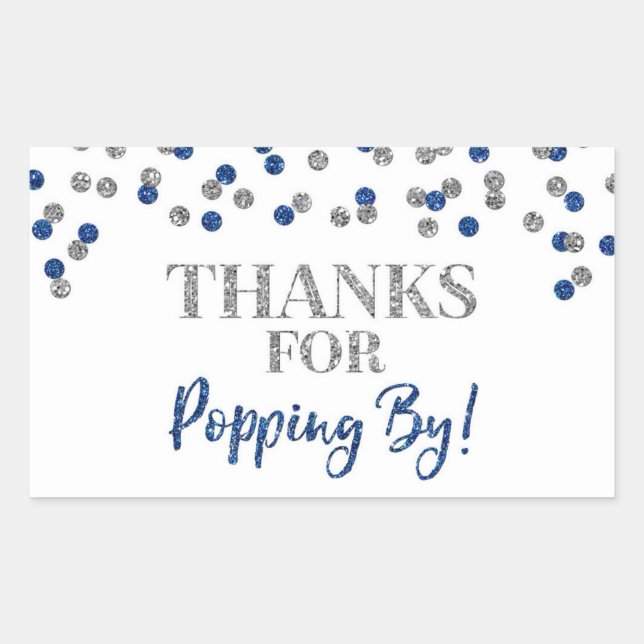Silver Blue Confetti Danke für Popping By Rechteckiger Aufkleber (Vorderseite)