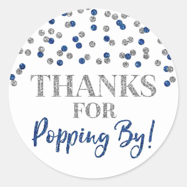 Silver Blue Confetti Danke für Popping By Runder Aufkleber (Vorderseite)