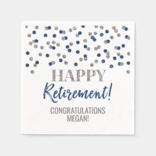 Silver Blue Confetti Happy Retirement Serviette