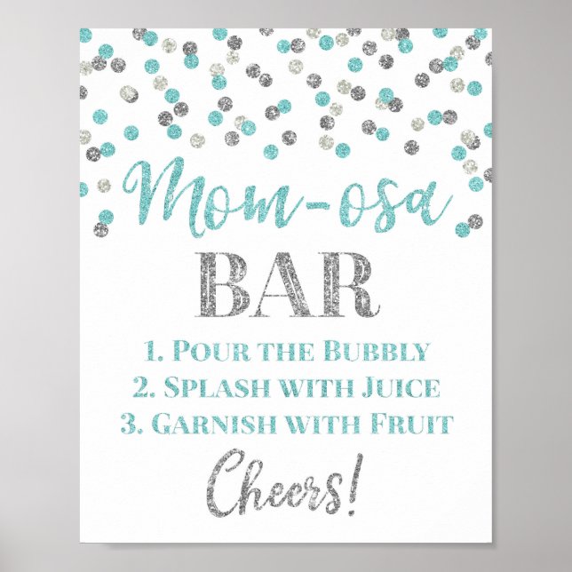 Silver Blue Confetti Mama-osa Bar Sign Baby Dusche Poster (Vorne)