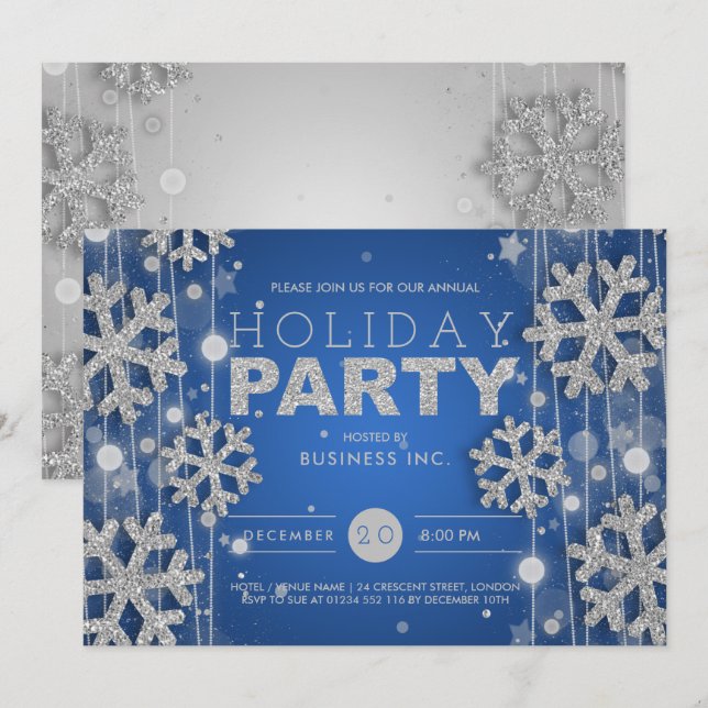 Silver & Blue Corporate Weihnachtsfeier Einladung (Vorne/Hinten)