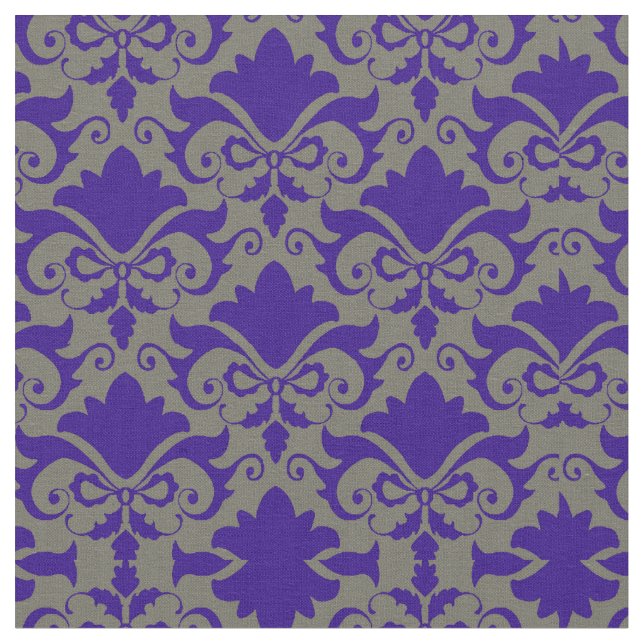 Silver Blue Damask Bows Stoff (Nahaufnahme)