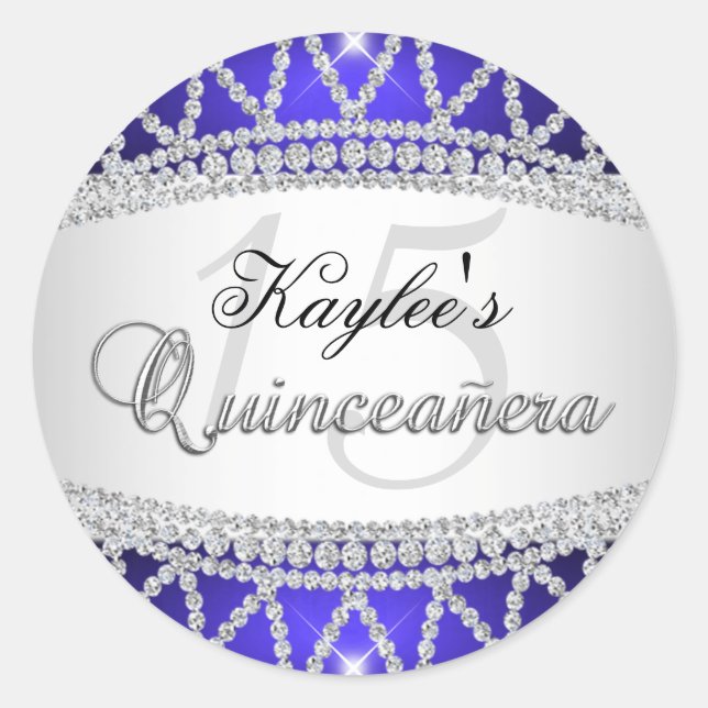 Silver & Blue Diamond Quinceanera Sticker (Vorderseite)