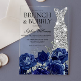 Silver Blue Dress Brunch & Bubbly Brautparty Acryleinladungen