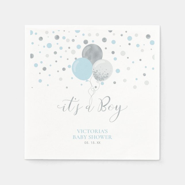 Silver & Blue Es ist eine Baby-Dusche Napkins Serviette (Vorderseite)