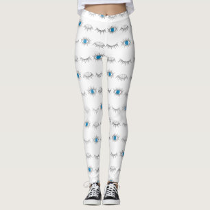 Silver Blue Evil Eye Eyelashes Nazar Mati Muster Leggings