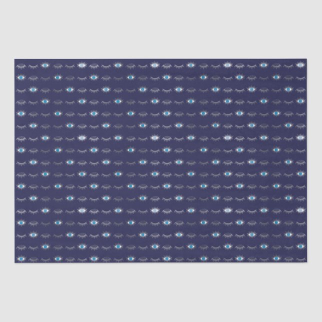 Silver Blue Evil Eye Eyelashes Nazar Mati Muster Seidenpapier (Vorderseite)