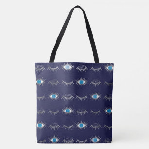Silver Blue Evil Eye Eyelashes Nazar Mati Muster Tasche
