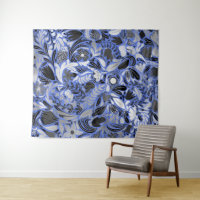 Silver Blue Floral Blätter Illustration Muster