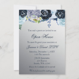 Silver Blue Floral Business Party Einladung
