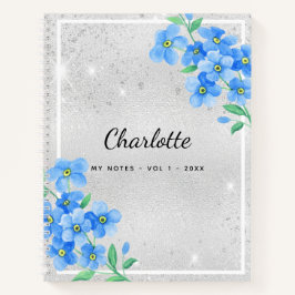 Silver blue floral name script notizbuch