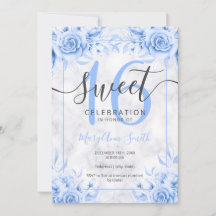 Silver Blue Floral Sweet 16 Marmor Glitzer