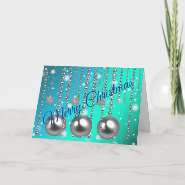 Silver Blue Frohe Weihnachten Karte (Vorderseite)