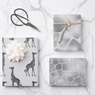 Silver Blue Giraffe Print Geschenkpapier Set
