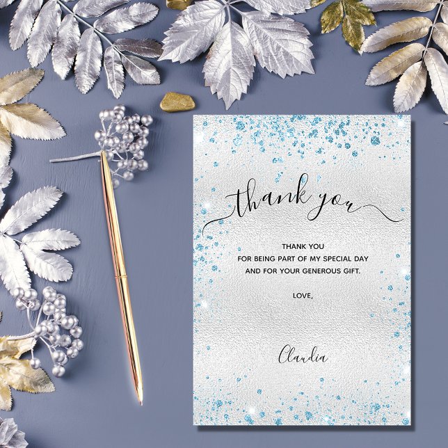 Silver blue glitter thank you card dankeskarte (Von Creator hochgeladen)