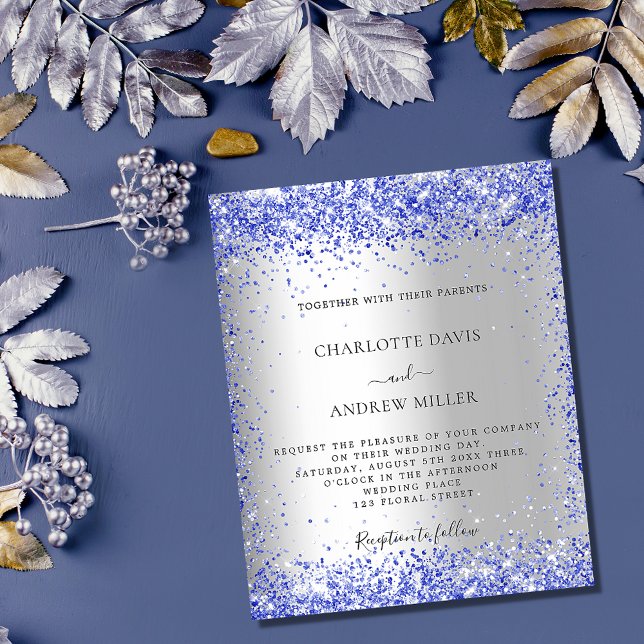 Silver Blue Glitzer Budget Hochzeitseinladung Flyer (Von Creator hochgeladen)