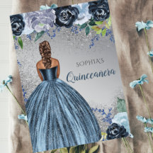 Silver Blue Glitzer Dress Quinceañera Quince