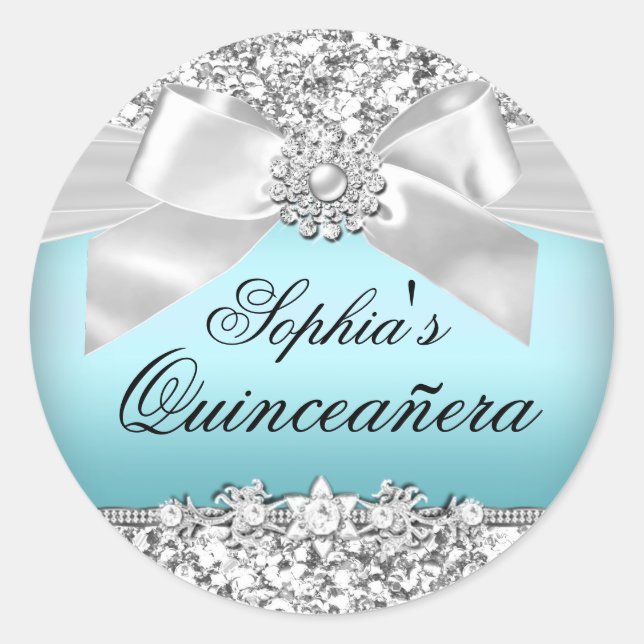 Silver Blue Glitzer & Jewel Bow Sticker (Vorderseite)
